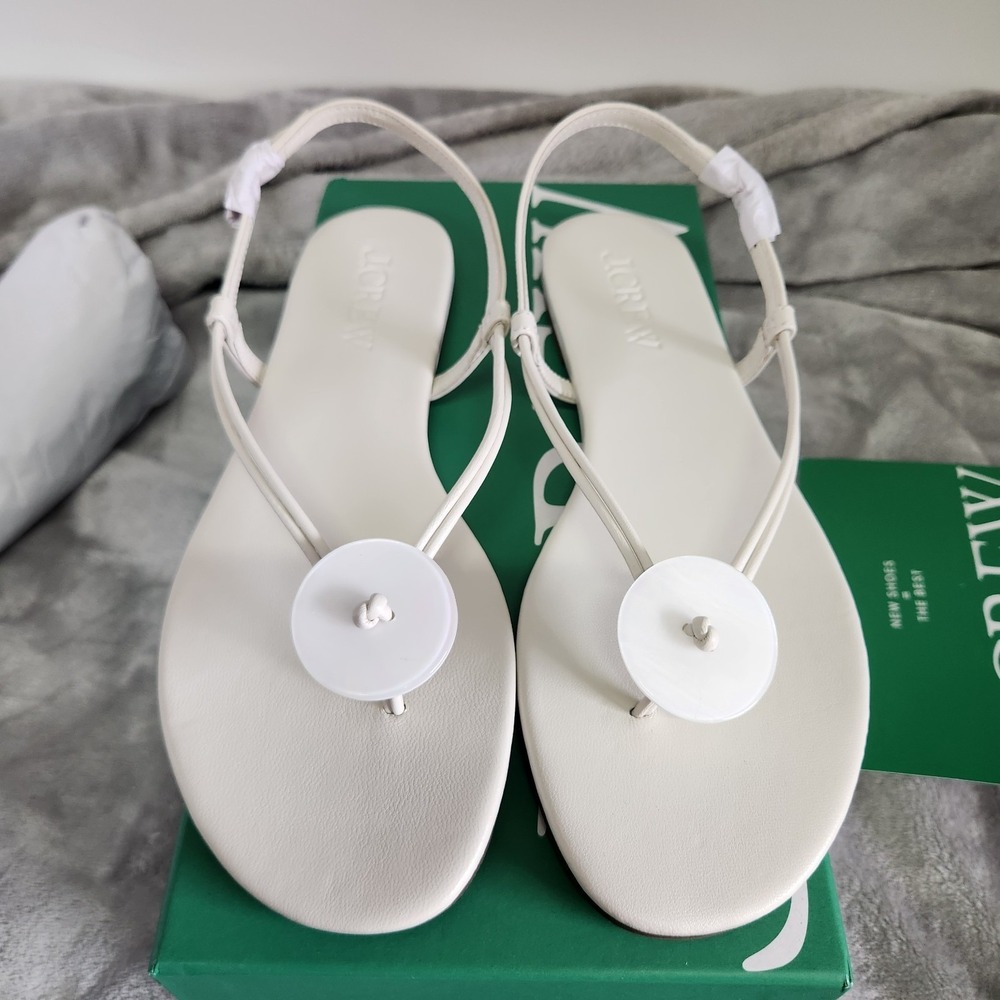 J.Crew Women's 7.5 White Leather Audrey Paillette Slingback Sandals NWB